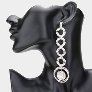 Silver CZ Pave Rhinestone Crystal Dangle Earrings Fancy Formal Statement Jewelry